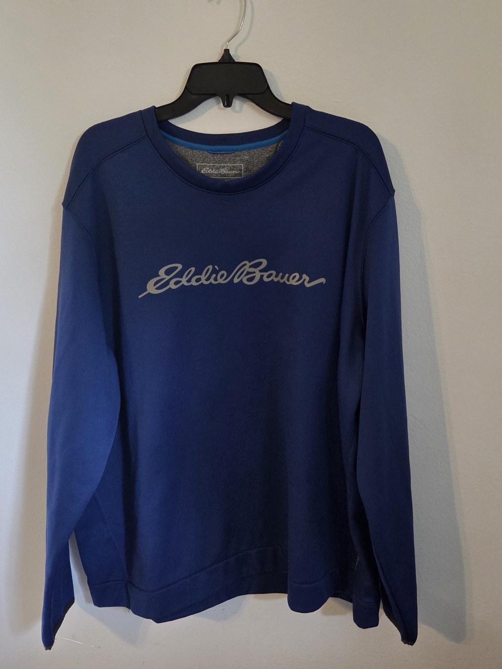 Eddie Bauer Men's Crewneck Sweatshirt - 2XL Spellout Blue Logo XXL Outdoor
